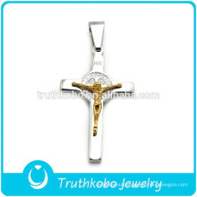 DIY Casting Two Tone Crucifix Religious Popular Stainless Steel Father Jesus Cross Prayers Pendant for Rosary Necklace